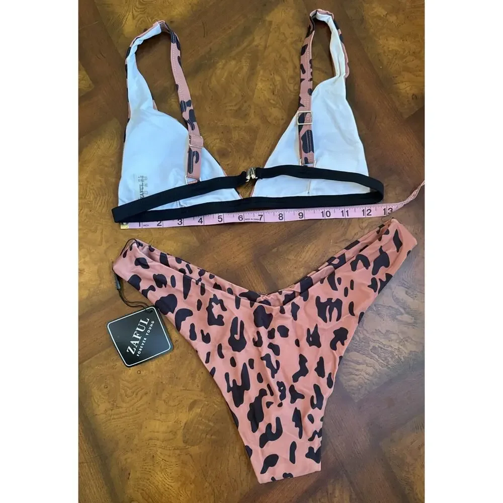 Zaful Black And Brown Animal Print Swimsuit Size US 6 NWT Lakelife Beach Vacay - Picture 4 of 7
